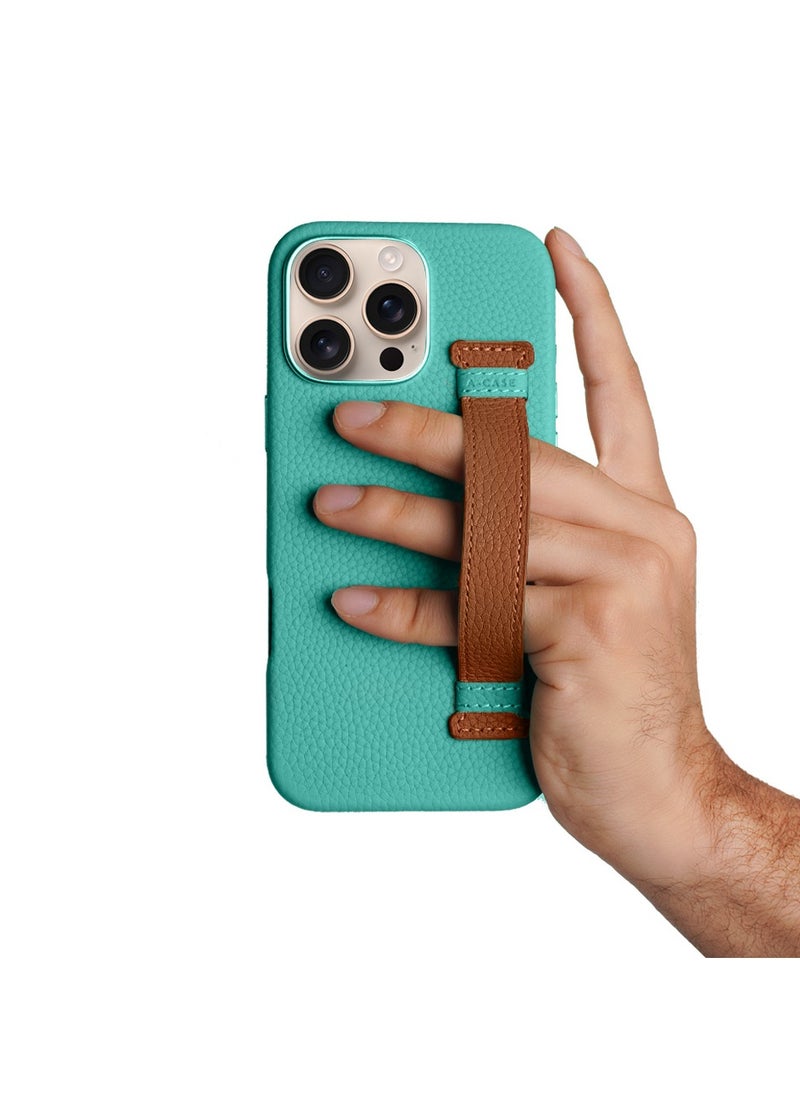 A-CASE - A-Case itsmycase Series Amur Pro Made of 100% Genuine Leather in addition to The Strap Used As Stand Compatible with iPhone 16 Pro Max - Tiffany Brown - Image 1