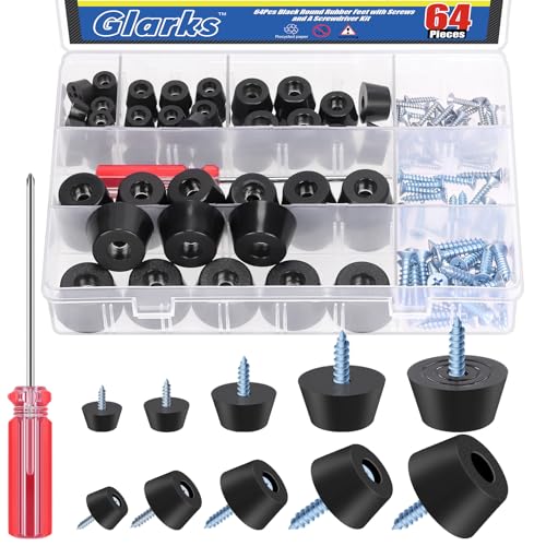 Glarks 64 Sets Black Cutting Board Rubber Feet Set Includes 64pcs Non Slip Rubber Feet Bumpers with 75pcs Stainless Steel Screws 1pcs Phillips Screwdriver for Furniture Electronics Kitchen Appliances - Image 1