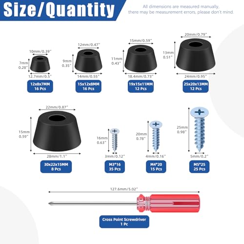 Glarks 64 Sets Black Cutting Board Rubber Feet Set Includes 64pcs Non Slip Rubber Feet Bumpers with 75pcs Stainless Steel Screws 1pcs Phillips Screwdriver for Furniture Electronics Kitchen Appliances - Image 3