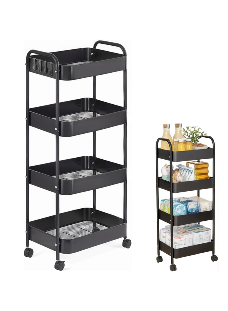 Beauenty Beauenty 4-Tier Rolling Utility Cart With Wheels,Detachable Utility Storage Cart With Handle And Lockable Casters Multifunctional Organizer For Kitchen,Bathroom,Laundry Room & Living Area（Black） - Image 1