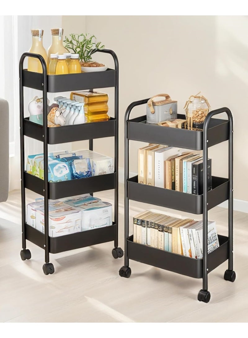 Beauenty Beauenty 4-Tier Rolling Utility Cart With Wheels,Detachable Utility Storage Cart With Handle And Lockable Casters Multifunctional Organizer For Kitchen,Bathroom,Laundry Room & Living Area（Black） - Image 3