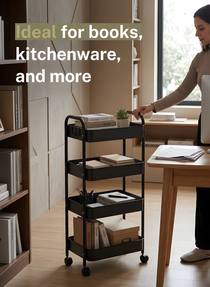 Beauenty 4-Tier Rolling Utility Cart With Wheels,Detachable Utility Storage Cart With Handle And Lockable Casters Multifunctional Organizer For Kitchen,Bathroom,Laundry Room & Living Area（Black） - Image 5