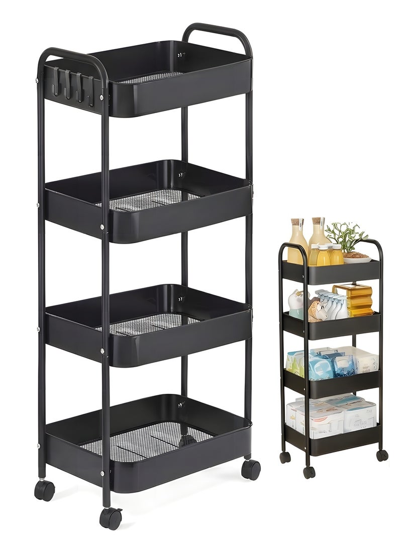 Beauenty 4-Tier Rolling Utility Cart With Wheels,Detachable Utility Storage Cart With Handle And Lockable Casters Multifunctional Organizer For Kitchen,Bathroom,Laundry Room & Living Area（Black） - Image 1