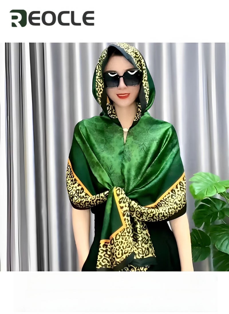 REOCLE Women's Hooded Cape Hooded Shawl Sun Hat Scarf with Magnetic Buckle & Fashion Print Sun Protection Shawl for Spring Autumn Summer - Image 4