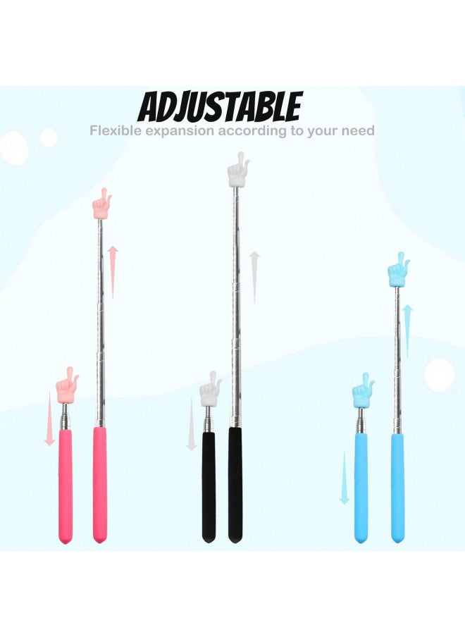 CANIPHA 3 Pcs Telescopic Teachers Pointer, Extendable Hand Pointer Finger Pointer Stick, Mini Retractable Classroom Pointer for Elementary School Kindergarten Teacher, Classroom Supplies (Black Pink Blue)  - Image 2