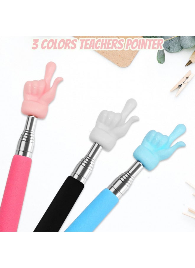 CANIPHA 3 Pcs Telescopic Teachers Pointer, Extendable Hand Pointer Finger Pointer Stick, Mini Retractable Classroom Pointer for Elementary School Kindergarten Teacher, Classroom Supplies (Black Pink Blue)  - Image 3