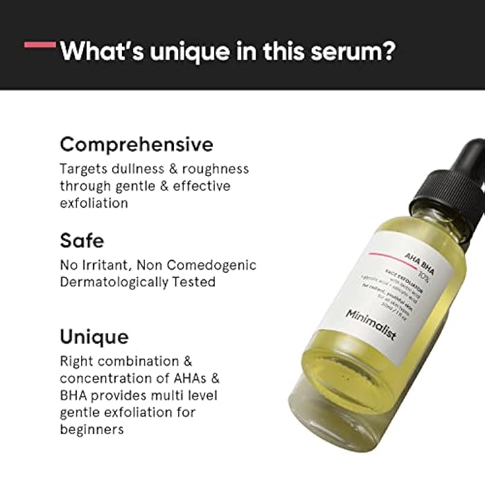 Minimalist 10% AHA (Lactic Acid & Glycolic Acid) BHA (Salicylic Acid) Exfoliating Serum | Mildly Exfoliates without Drying for Radiant, Youthful Skin | For Women & Men | 1 Fl Oz / 30 ml - Image 3