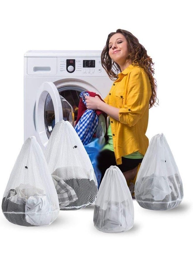 4-Piece Large Capacity Mesh Laundry Bags, Machine Washable Drawstring Design Travel Mesh Laundry Wash Bags for Blouse Hosiery Stocking Underwear (Coarseu0026Fine Mesh) - Image 4