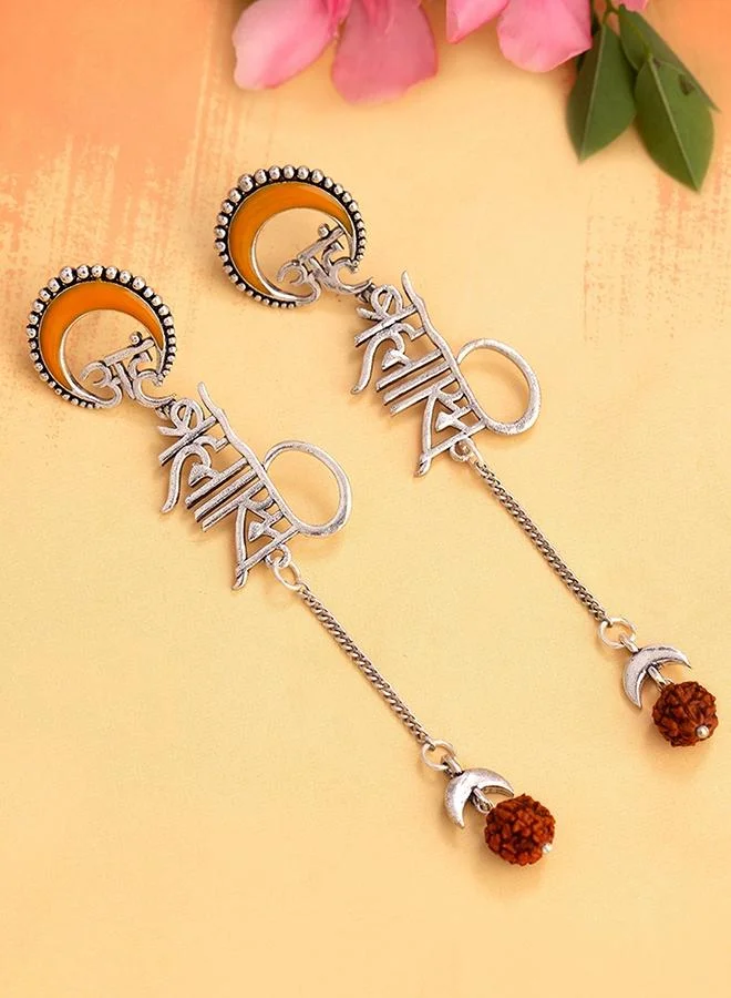 VOYLLA Aham Brahmasmi Inscription Long Drop Earrings