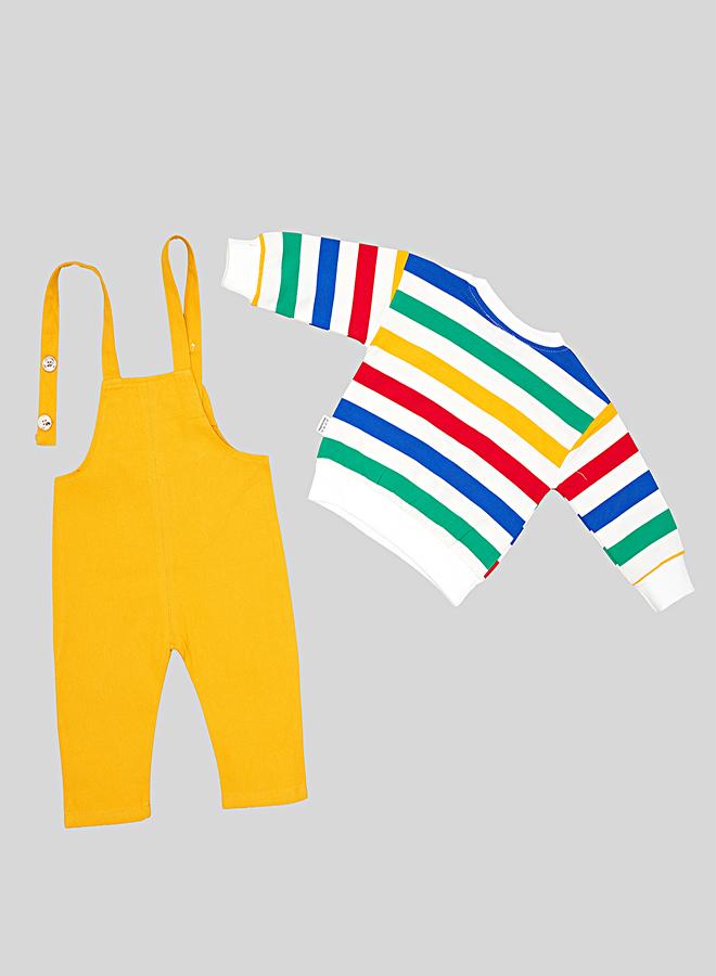 babyqlo Colorful Striped Top With Yellow Dungarees - Image 4