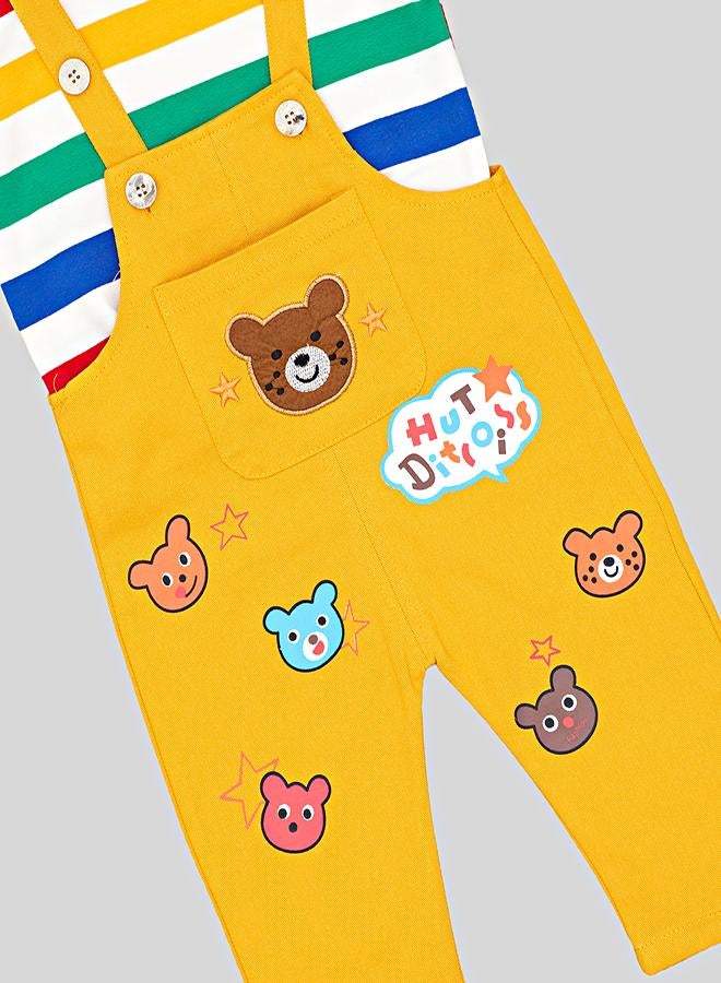 babyqlo Colorful Striped Top With Yellow Dungarees - Image 5