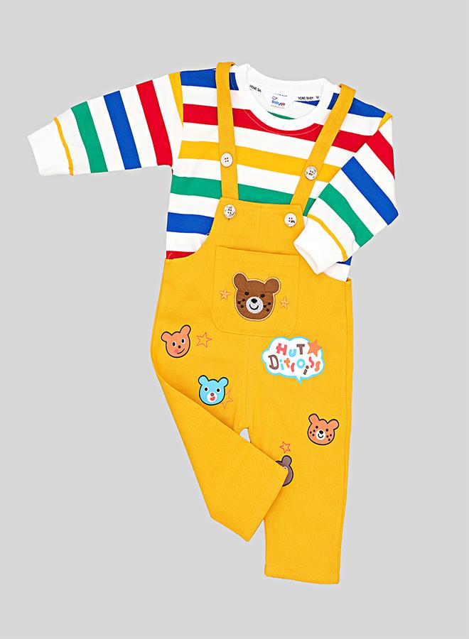 babyqlo Colorful Striped Top With Yellow Dungarees - Image 3