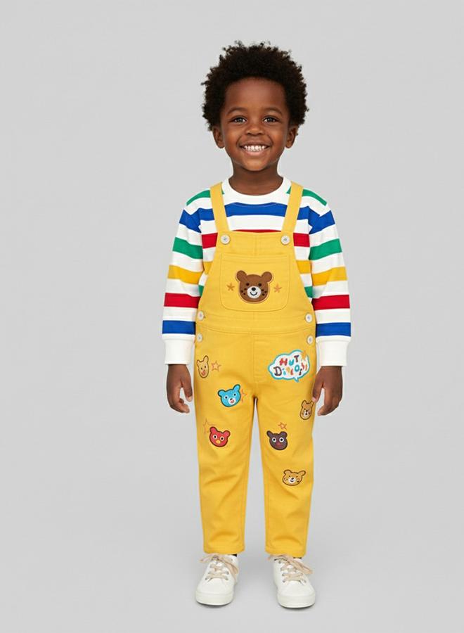 babyqlo Colorful Striped Top With Yellow Dungarees - Image 1