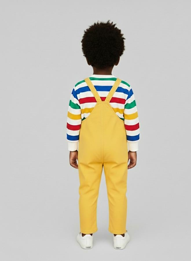 babyqlo Colorful Striped Top With Yellow Dungarees - Image 2