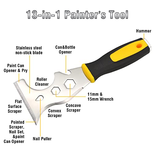 HASTHIP® 13 in 1 Putty Knife,Stainless Steel Multi-Purpose Paint Scraper,Trowel Tool for Drywall Finishing, Plaster Scraping, Decals, and Wallpaper - Image 2