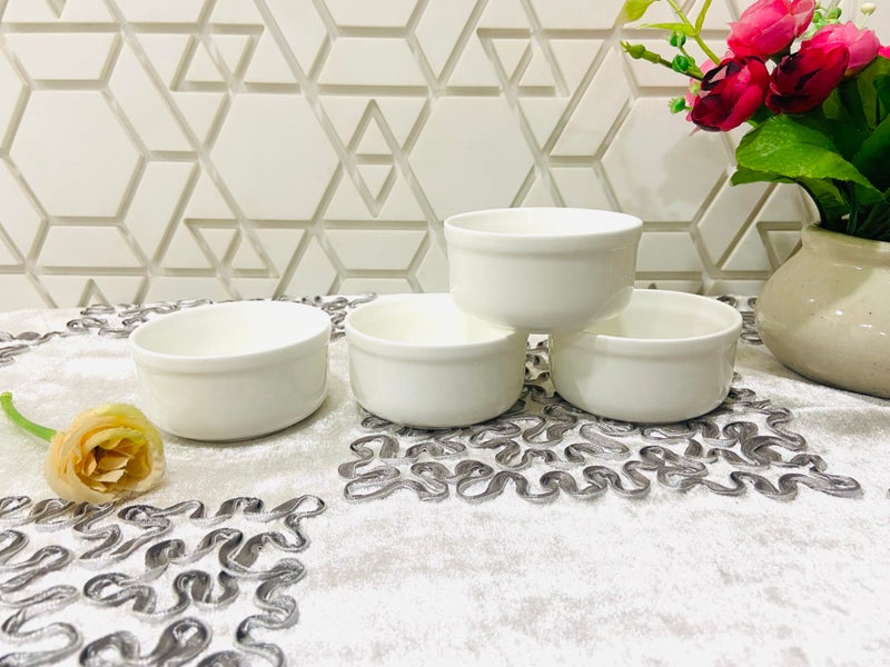 ALTAICA Bone China White Ceramic 80ml Small Sauce Bowl Set of 4 Mini Dip Bowls for Serving Chutney, Salsa, Pickle, Sauce - Image 1
