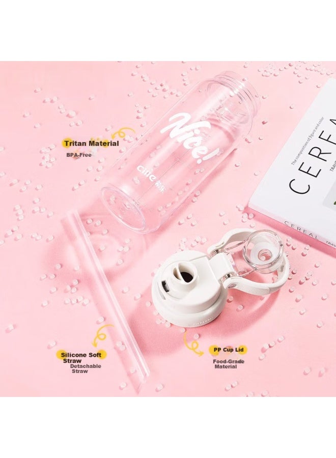 Cille Tritan Plastic Cup, Large Capacity, Women's Summer Sports Water Bottle, Stylish Student Portable Cup, With Straw - Image 2