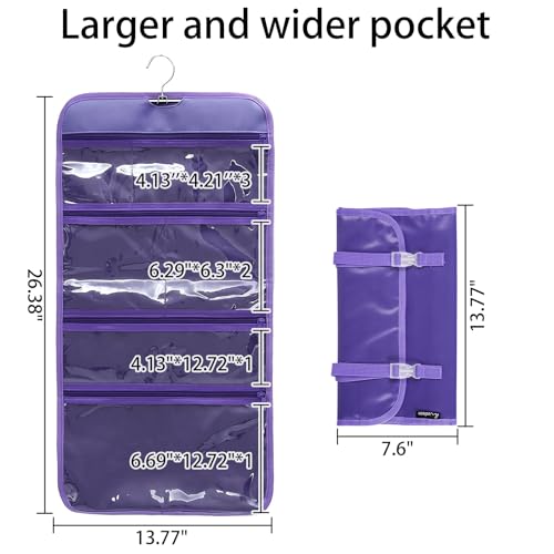WODISON Foldable Clear Hanging Travel Toiletry Bag Cosmetic Organiser Storage, Purple, One Size - Image 2