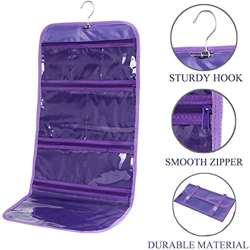 WODISON Foldable Clear Hanging Travel Toiletry Bag Cosmetic Organiser Storage, Purple, One Size - Image 3