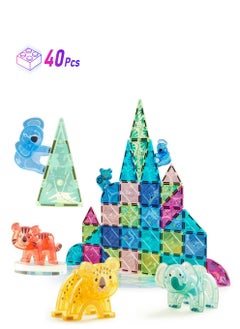 MiDeer Animal Magnetic Tiles 40 Pcs, Magnetic Building Blocks For Toddler 3-5, Educational Stack Tile Construction Magnet Block Stem Learning Toy For Kids Age 3-5 4-8  - Image 1