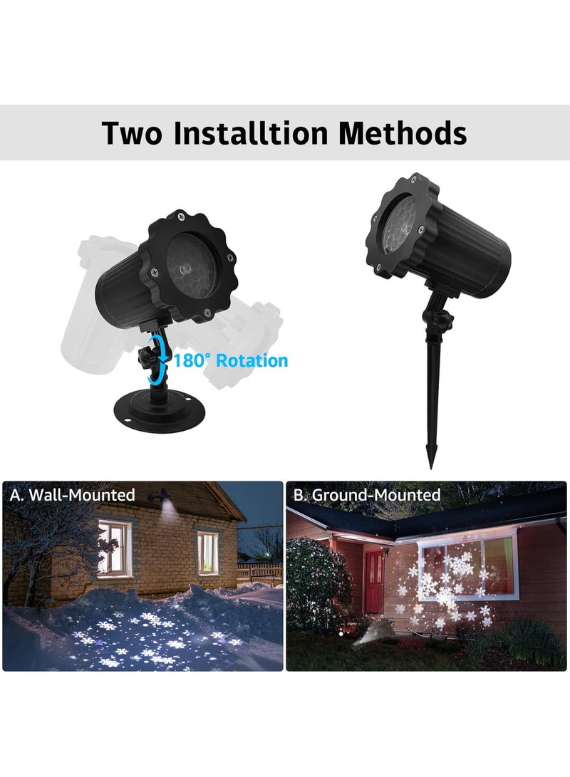 M MIAOYAN Christmas Snowflake Projector Light with Outdoor Ground Stake, IP65 Waterproof Decorative Snowfall LED Lighting Wall Mount and Floor Standing Garden Patio Indoor Holiday Projector Lamp - Image 3