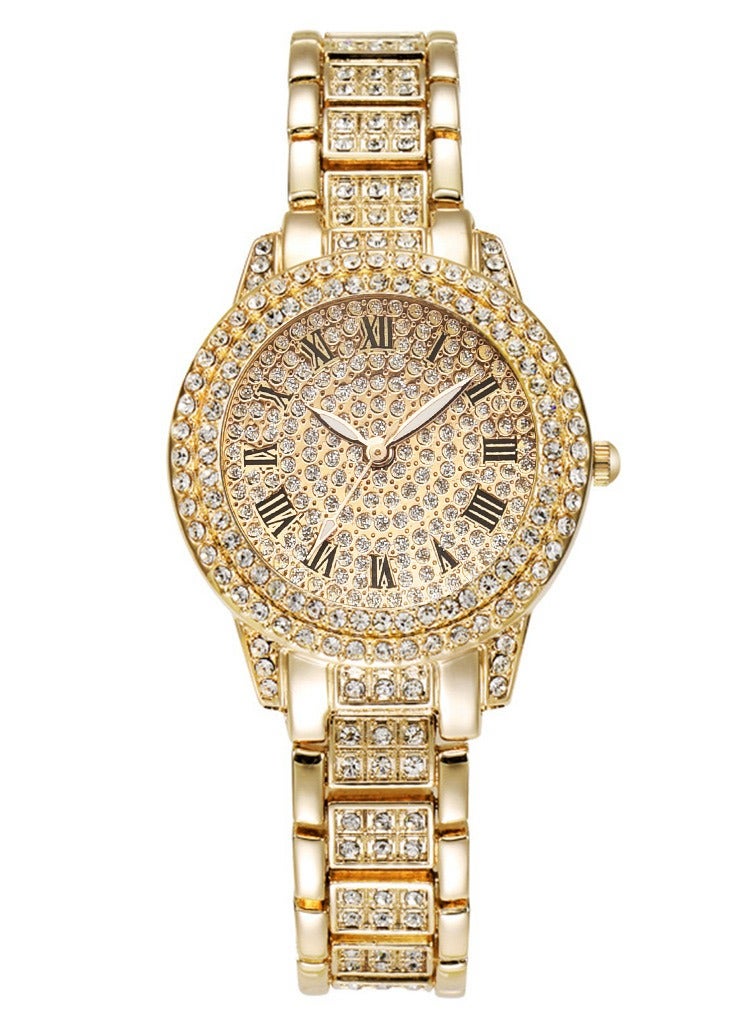 Luxury Gold Rhinestone Quartz Watch With Bracelet For Women, 2 Pieces Jewelry Gift Set for Women  - Image 2