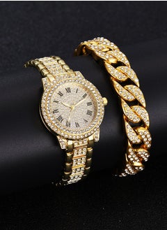 Generic Luxury Gold Rhinestone Quartz Watch With Bracelet For Women, 2 Pieces Jewelry Gift Set for Women  - Image 1