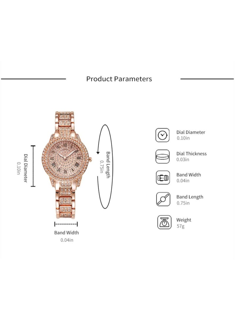 Luxury Gold Rhinestone Quartz Watch With Bracelet For Women, 2 Pieces Jewelry Gift Set for Women  - Image 5