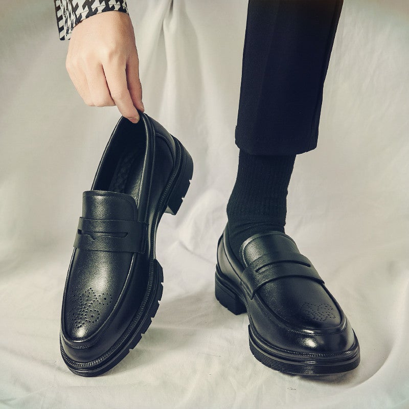 Leather Shoes Men'S Spring Buckle Blocky Carved Business Dress Groom Wedding Night Shop Stylist Heightening Fashioned Shoes - Image 1