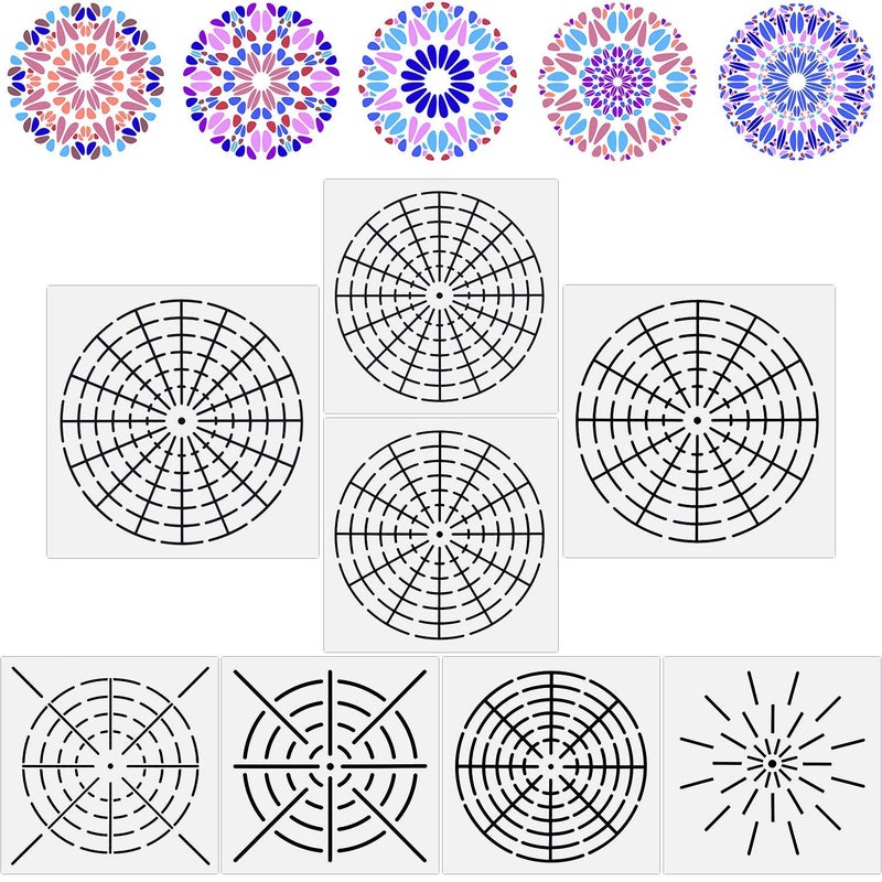 Ivanas 8 Pieces Mandala Dotting Stencils - Reusable Template with 8/12/16 Segments for Painting and Drawing on Wood, Fabric, Glass, Metal, Walls - DIY Art - Image 1
