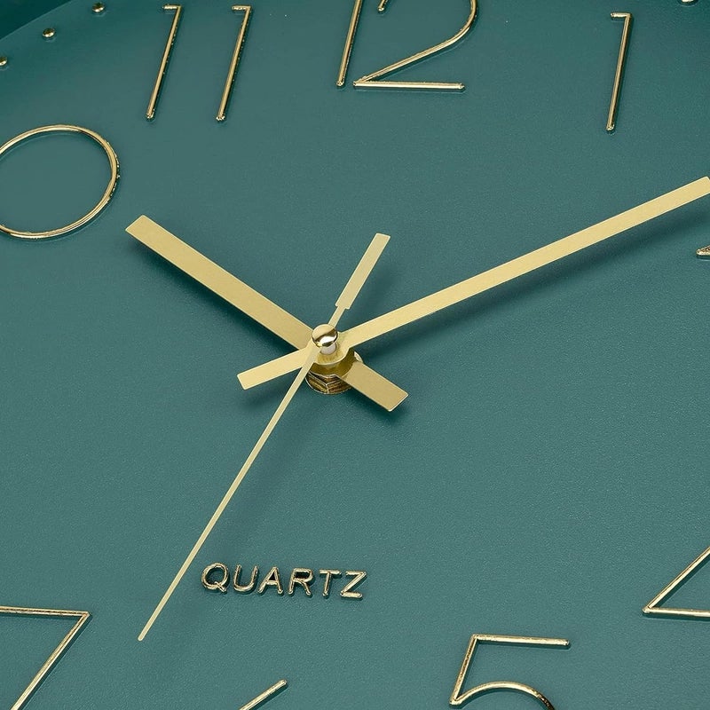 TEKCOOL Analogue Plastic Wall Clock 12" Silent Quartz Decorative Latest Wall Clock Non-Ticking Classic Clock Battery Operated Round Easy to Read for Home/Kitchen/Bedroom/Office/School - (Green Gold). - Image 4