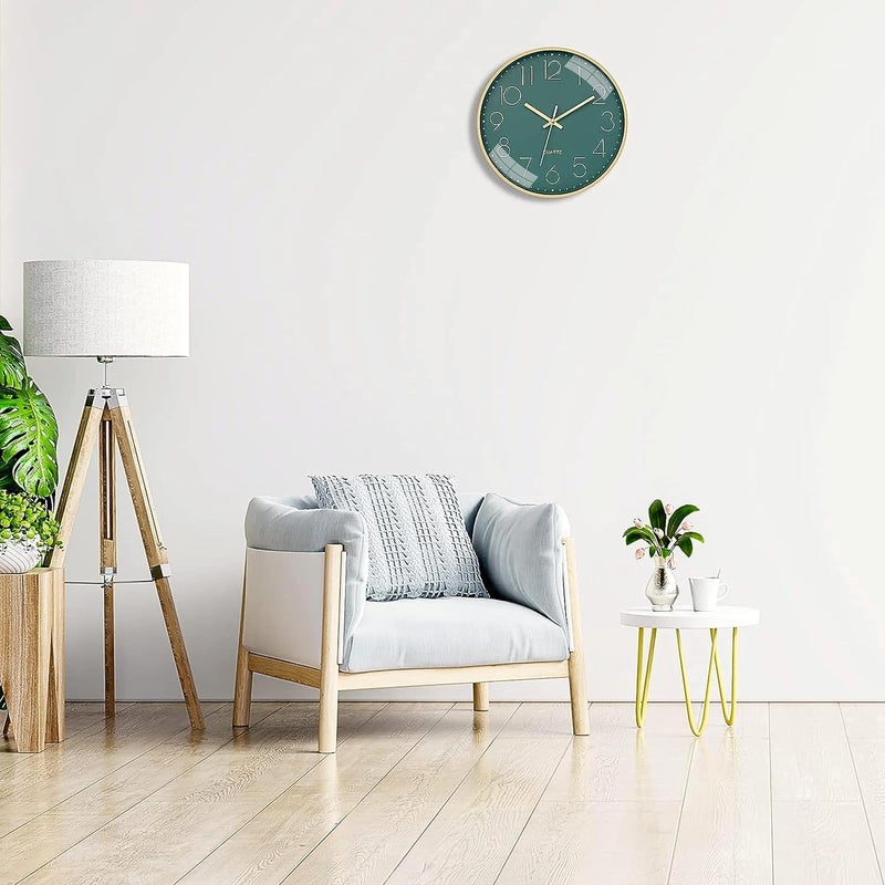 TEKCOOL Analogue Plastic Wall Clock 12" Silent Quartz Decorative Latest Wall Clock Non-Ticking Classic Clock Battery Operated Round Easy to Read for Home/Kitchen/Bedroom/Office/School - (Green Gold). - Image 5