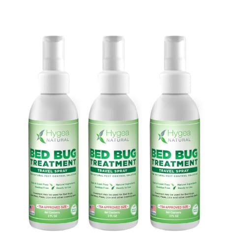 Hygea Natural Lice, Mite, and Bed Bug Natural Travel Spray - TSA Approved 3 oz Size Bottles - Child & Pet friendly - Stain & Odor Free - For Hotels, Suitcase, Backpack, Shoes - Bed Bug Spray (3 Pack) - Image 1