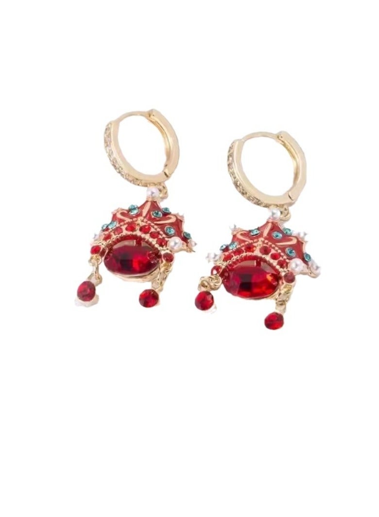 Chinese Peking Opera Red Mask Earrings  - Image 1