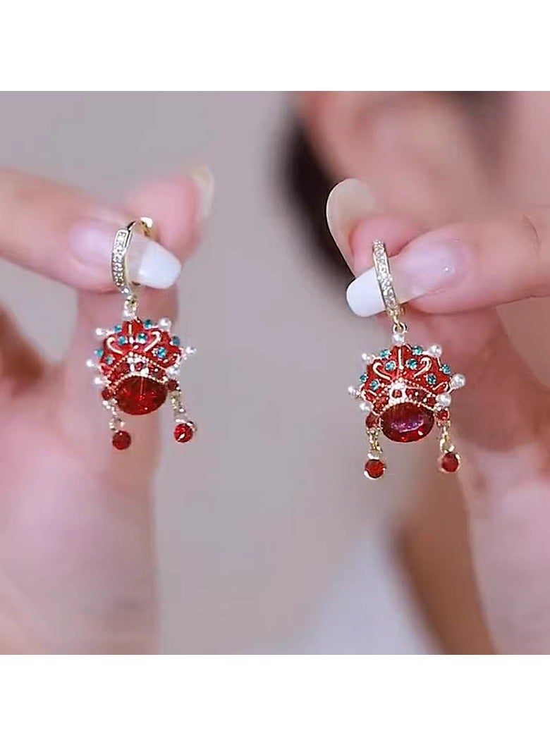 Chinese Peking Opera Red Mask Earrings  - Image 2