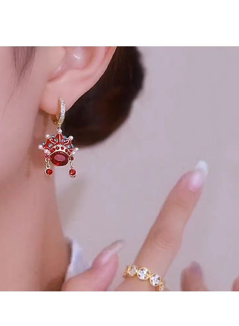 Chinese Peking Opera Red Mask Earrings  - Image 3