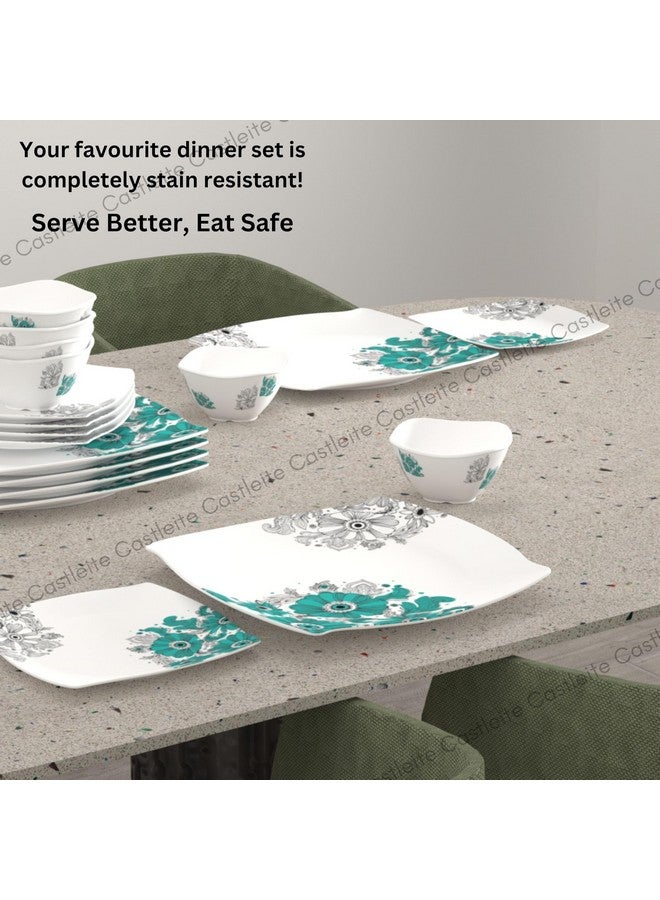Castleite Marvella 18 Pieces Melamine Dinner Set - Elegant, Break & Stain Resistant, Designer Crockery Dinnerware in Exclusive Edgy Square Shape for Your own Home Kitchen or Gifting (Teal Blue) - Image 4