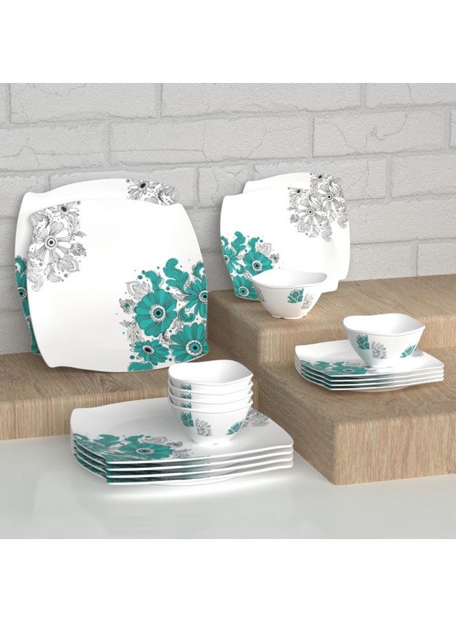 Castleite Marvella 18 Pieces Melamine Dinner Set - Elegant, Break & Stain Resistant, Designer Crockery Dinnerware in Exclusive Edgy Square Shape for Your own Home Kitchen or Gifting (Teal Blue) - Image 1