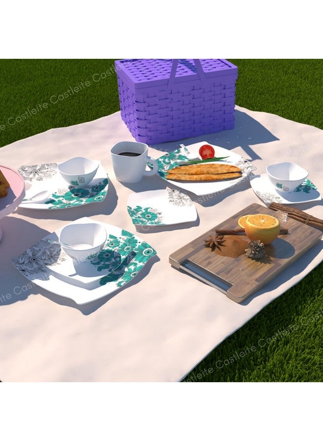 Castleite Marvella 18 Pieces Melamine Dinner Set - Elegant, Break & Stain Resistant, Designer Crockery Dinnerware in Exclusive Edgy Square Shape for Your own Home Kitchen or Gifting (Teal Blue) - Image 3
