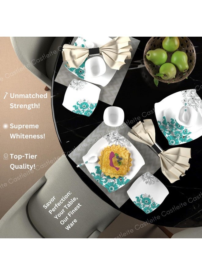 Castleite Marvella 18 Pieces Melamine Dinner Set - Elegant, Break & Stain Resistant, Designer Crockery Dinnerware in Exclusive Edgy Square Shape for Your own Home Kitchen or Gifting (Teal Blue) - Image 5