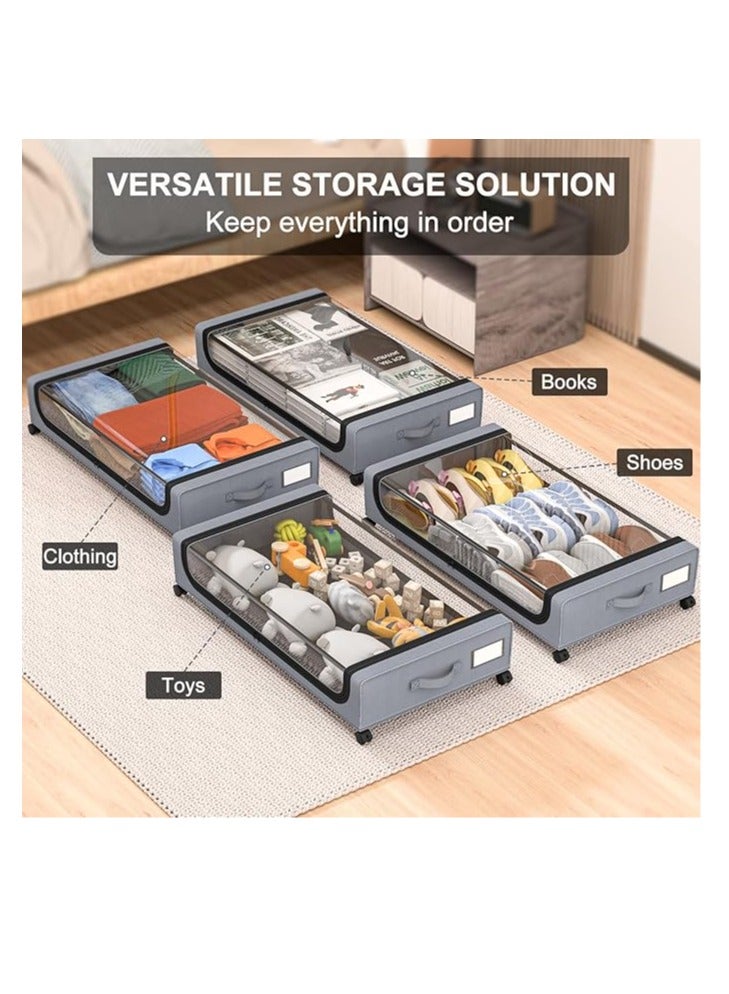 Arabest Under Bed Storage with Wheels, 2 Pack Under Bed Storage Containers, Large Under Bed Rolling Storage with Clear Window & Label, Bedroom Storage Organizer for Clothes, Shoes,Toys, Books, Blankets  - Image 5
