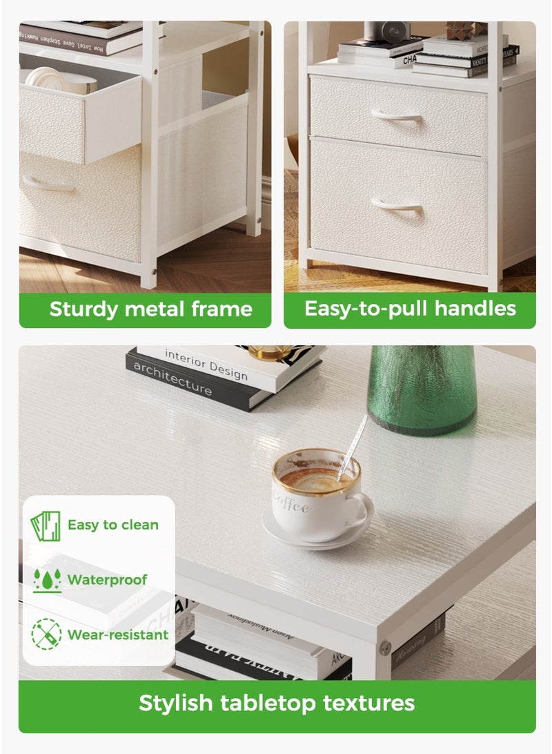 اديببولا كومدينه، طاولة جانبية للسرير بدرجين قماشيين، طاولة جانبية لغرفة المعيشة وغرفة النوم، كمدينه برف مفتوح واحد، كومدينه سرير جانبية بإطار معدني وسطح خشبي. - Image 4