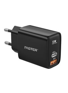 Faster 33W QC 3.0 Dual Port Fast Charger - Compact Wall Adapter for iPhone and Android, Laptop, Macbook - 33 Watt PD Charger Block for Mobile Phone, Portable and Fast Charging with 1 USB-C and 1 USB-A Ports  - Image 1