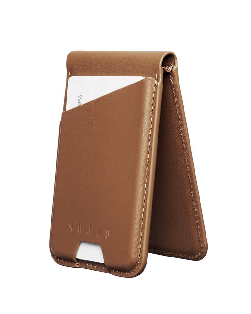 Mujjo Magsafe Compatible Leather Wallet Stand Tan - Image 2