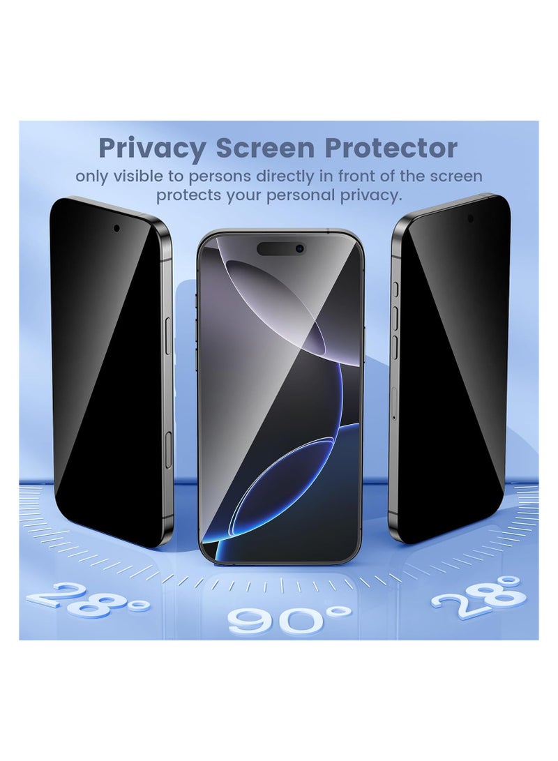 9H IPhone 16 Pro Full Privacy Tempered Glass Screen Protection, Anti-Spy 9H Hardness, Full Cover Explosion-Proof Screen, [Case Friendly] [Bubble Free] - Black - Image 2