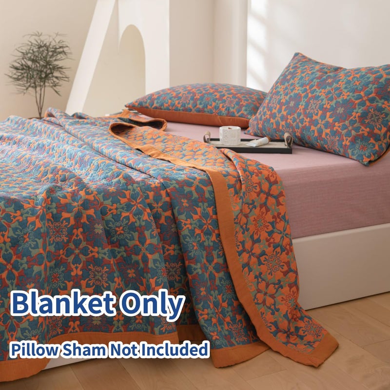 Purefair 100% Cotton Muslin Blanket Jacquard Bohomian Mandala Floral Print Quilt, Soft Bed Cover Reversible Bedspread Coverlet Breathable Lightweight Bedding Full/Queen(78"x94"), No Pillow Sham - Image 2