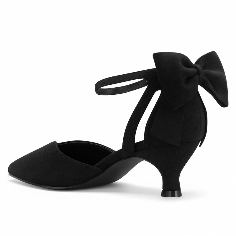 Carcuume Women's Kitten Heels with Bow Closed Toe Sandals Ankle Strap Wedding Pump Shoes, Beni-Black-8 - Image 4