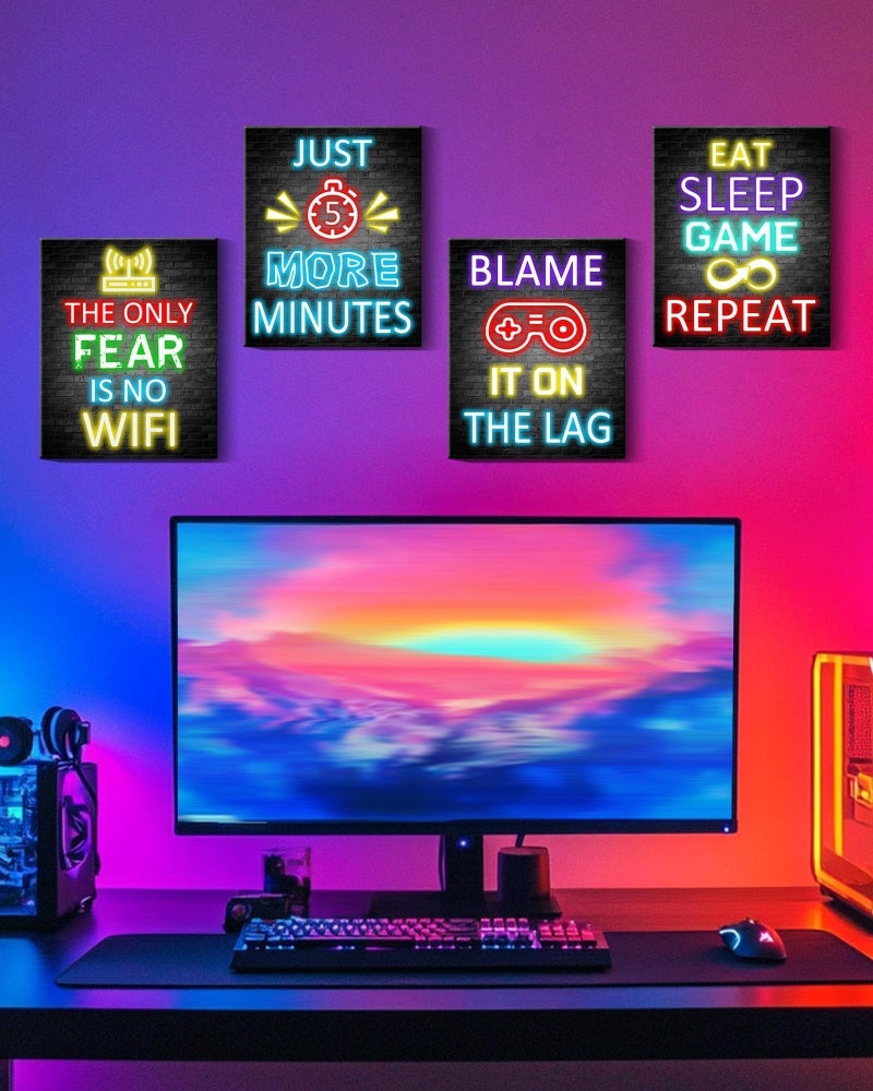 KUVIOKE Video Gamer Room Decor for Teen Boys Gaming Wall Art Gamer Neon Sign Teenage Bedroom Decor Ready to Hang Set of 4, 8x10in (Framed) - Image 2