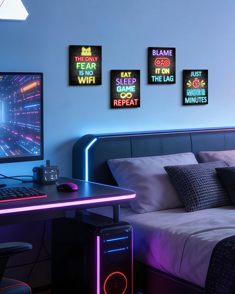 KUVIOKE Video Gamer Room Decor for Teen Boys Gaming Wall Art Gamer Neon Sign Teenage Bedroom Decor Ready to Hang Set of 4, 8x10in (Framed) - Image 5