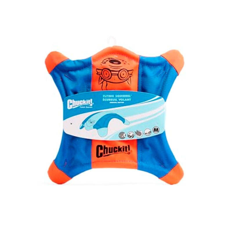 Chuckit! Flying Squirrel Fetch Dog Toy - Water Floating Flyer - Soft and Durable Polyester Canvas Construction - For Medium Dogs - Size Medium - 9.5-inch Diameter - Pack of 1 - Orange and Blue - Image 2